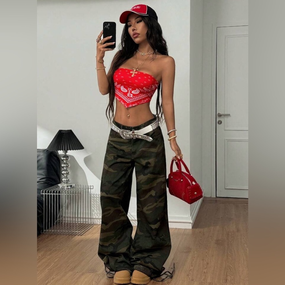 Papaya - Red and White Paisley Bandana crop top